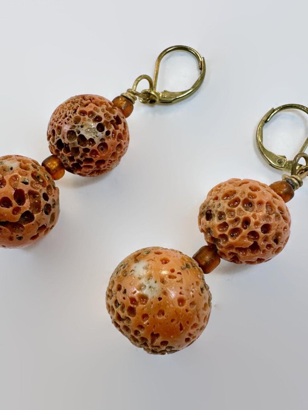Rare Japanese Momo Coral Earrings, Natural Salmon Beaded Boho Jewelry